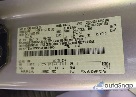 2016 Ford F-150 Xl из США, поврежденный, VIN 1FTEW1CP2GFB61900